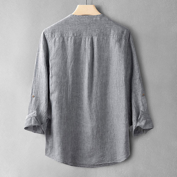 Koszula z długim rękawem i guzikami w jednolitym kolorze z Buddha Stones, lniana, męska, odzież - image 13