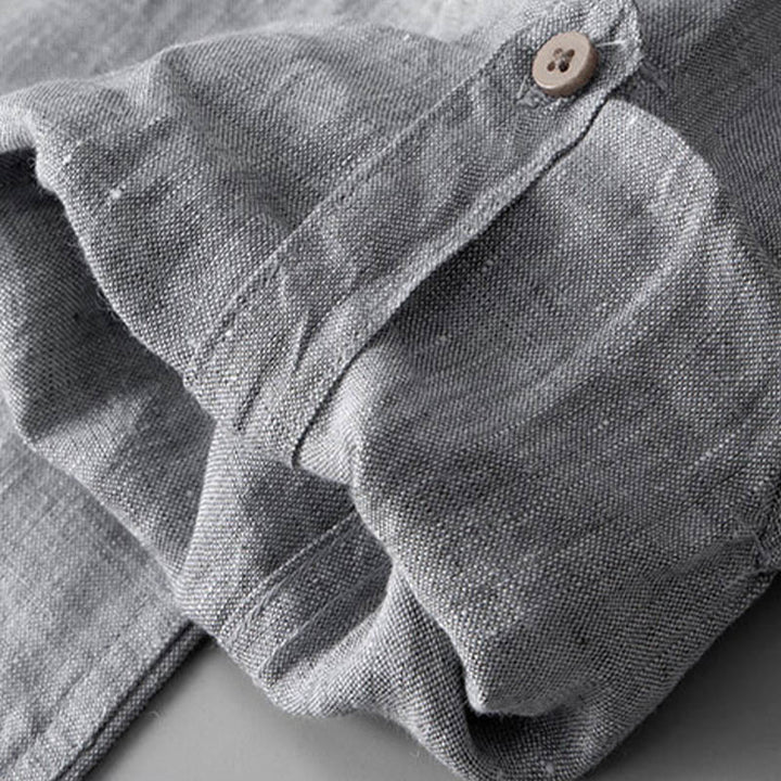 Koszula z długim rękawem i guzikami w jednolitym kolorze z Buddha Stones, lniana, męska, odzież - image 9