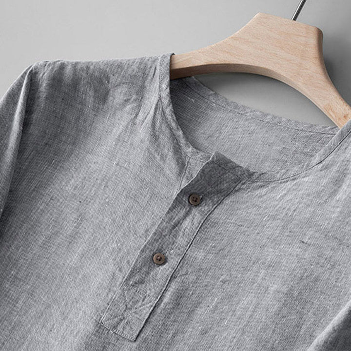 Koszula z długim rękawem i guzikami w jednolitym kolorze z Buddha Stones, lniana, męska, odzież - image 6