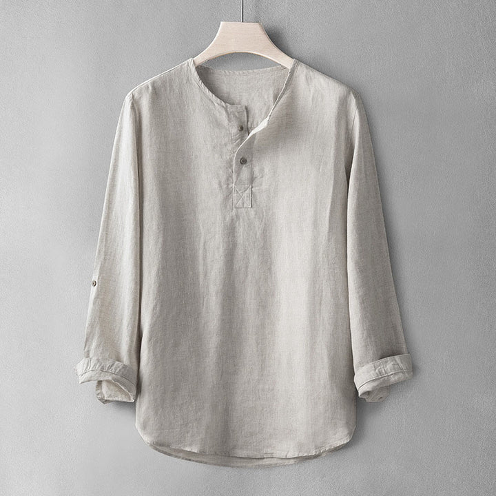 Koszula z długim rękawem i guzikami w jednolitym kolorze z Buddha Stones, lniana, męska, odzież - Gainsboro - US/UK/AU42， EU52 (3XL) - image 0