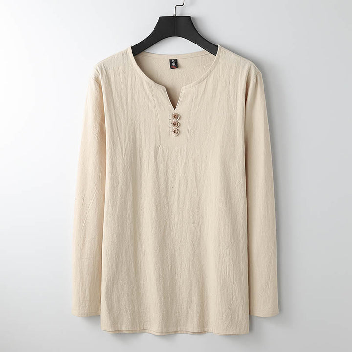 Koszula z długim rękawem i guzikami w jednolitym kolorze z Buddha Stones, bawełniana, lniana, męska - Jedwab kukurydziany - US/UK/AU54， EU64 (9XL) - image 4