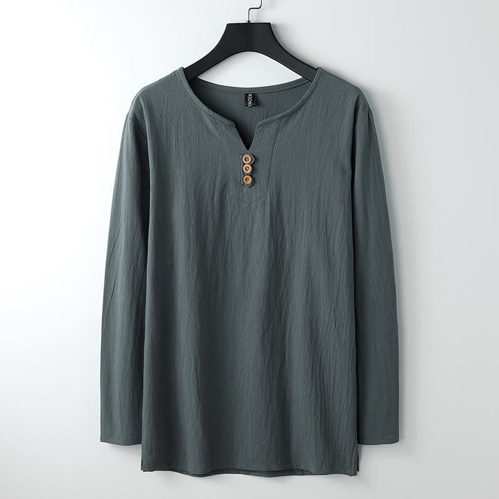 Koszula z długim rękawem i guzikami w jednolitym kolorze z Buddha Stones, bawełniana, lniana, męska - CadetBlue - US/UK/AU54， EU64 (9XL) - image 2