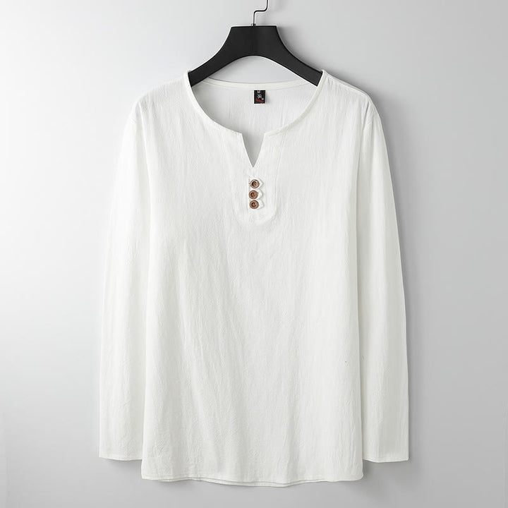 Koszula z długim rękawem i guzikami w jednolitym kolorze z Buddha Stones, bawełniana, lniana, męska - Biały - US/UK/AU54， EU64 (9XL) - image 1