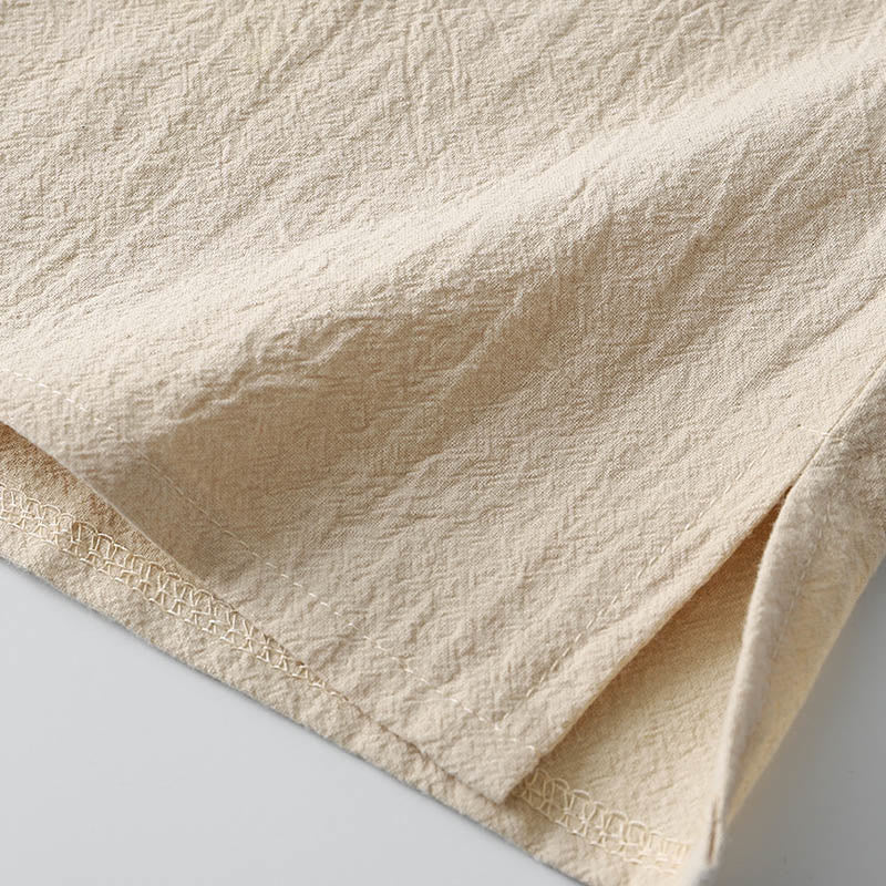 Koszula z długim rękawem i guzikami w jednolitym kolorze z Buddha Stones, bawełniana, lniana, męska - image 9