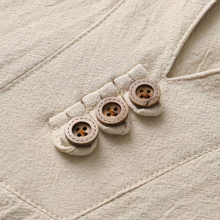 Koszula z długim rękawem i guzikami w jednolitym kolorze z Buddha Stones, bawełniana, lniana, męska - image 7