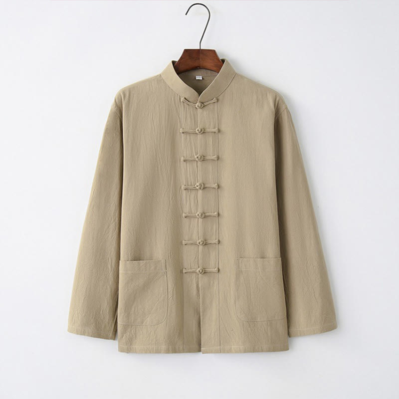 Koszula z długim rękawem Buddha Stones Tang Frog-Button Cotton Men's Clothing - Dębnik - US/UK/AU44， EU54 (4XL) - image 7