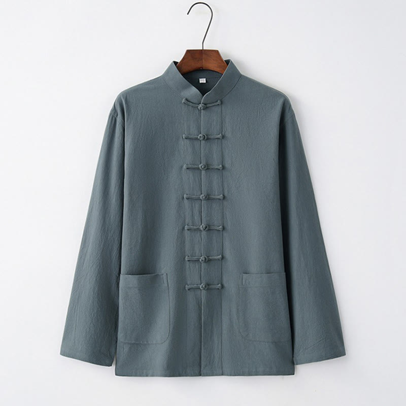 Koszula z długim rękawem Buddha Stones Tang Frog-Button Cotton Men's Clothing - LightSteelBlue - US/UK/AU44， EU54 (4XL) - image 3