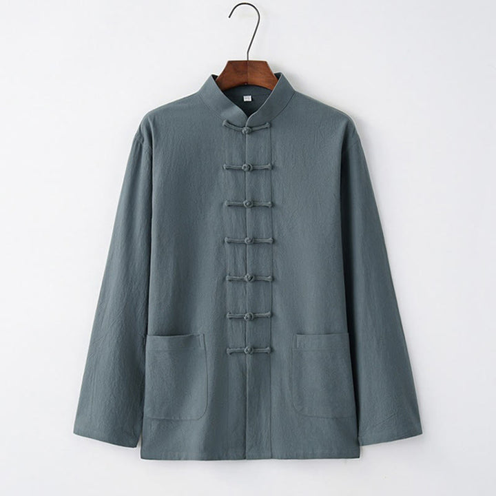 Koszula z długim rękawem Buddha Stones Tang Frog-Button Cotton Men's Clothing - LightSteelBlue - US/UK/AU44， EU54 (4XL) - image 3