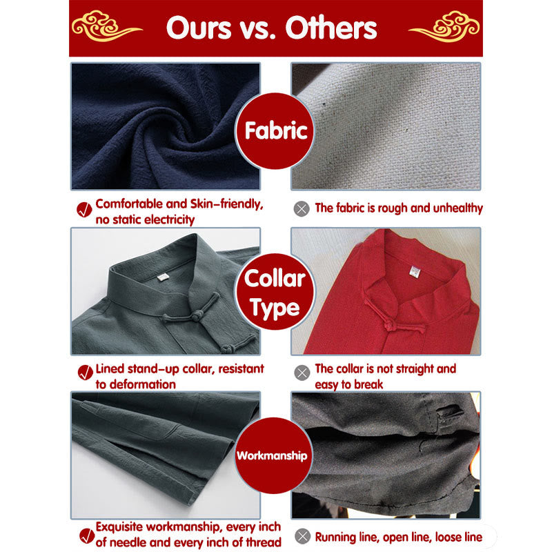 Koszula z długim rękawem Buddha Stones Tang Frog-Button Cotton Men's Clothing - image 10