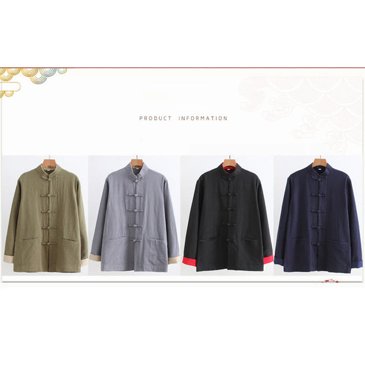 Koszula z długim rękawem Buddha Stones Tang Frog-Button Cotton Linen Men's Clothing - image 6