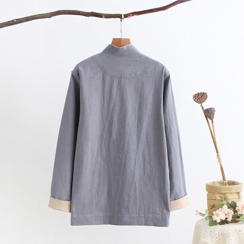Koszula z długim rękawem Buddha Stones Tang Frog-Button Cotton Linen Men's Clothing - image 9