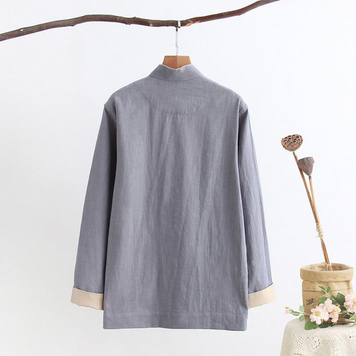 Koszula z długim rękawem Buddha Stones Tang Frog-Button Cotton Linen Men's Clothing - image 9