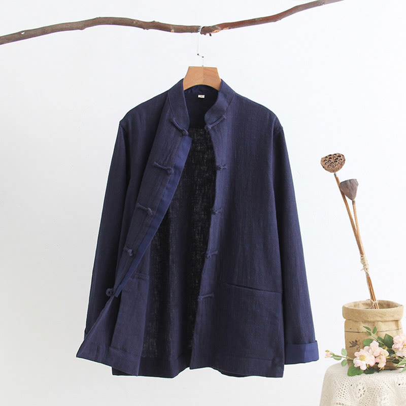Koszula z długim rękawem Buddha Stones Tang Frog-Button Cotton Linen Men's Clothing - image 11