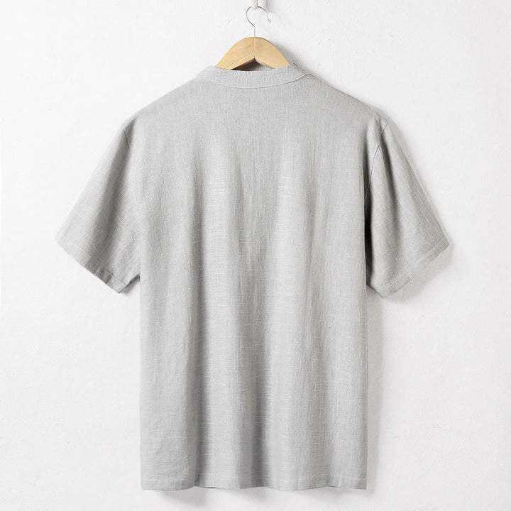 Koszula męska Buddha Stones Loose w jednolitym kolorze z wyciętym dekoltem i krótkim rękawem, wygodna, zapinana na guziki, oddychająca, bawełniana, lniana koszula - image 5