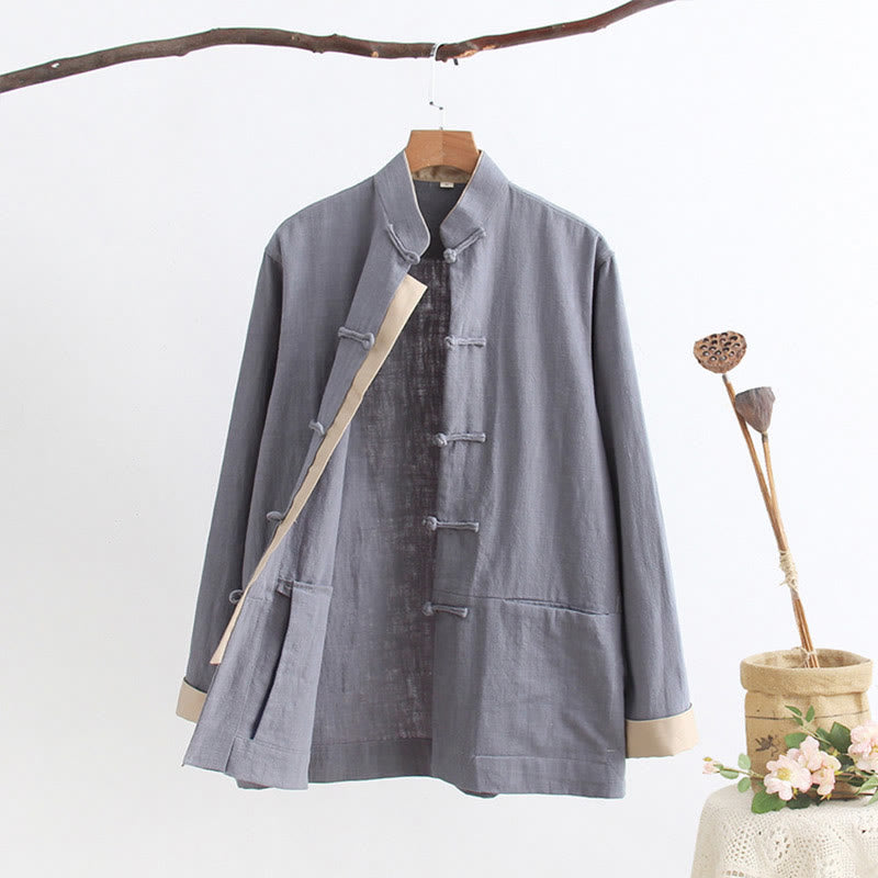Koszula z długim rękawem Buddha Stones Tang Frog-Button Cotton Linen Men's Clothing - image 10