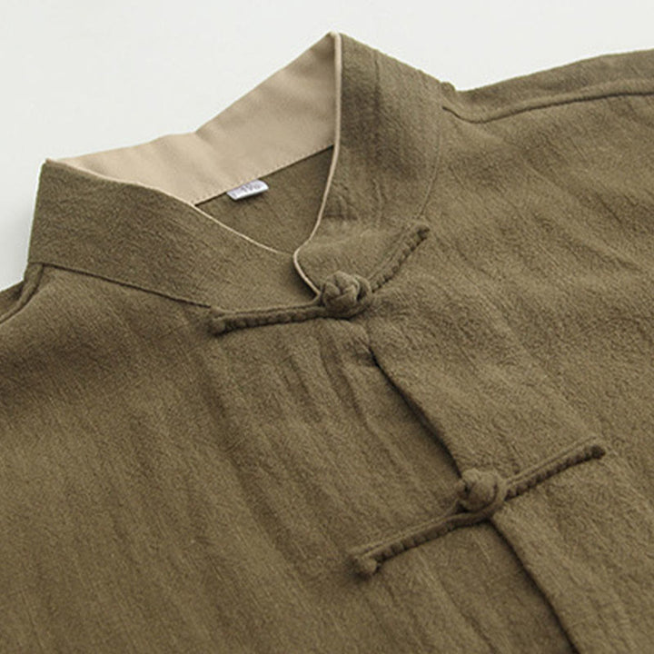 Koszula z długim rękawem Buddha Stones Tang Frog-Button Cotton Linen Men's Clothing - image 15