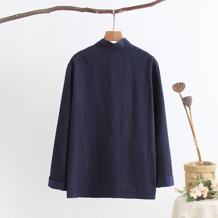 Koszula z długim rękawem Buddha Stones Tang Frog-Button Cotton Linen Men's Clothing - image 12