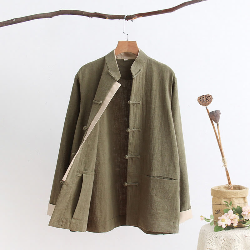 Koszula z długim rękawem Buddha Stones Tang Frog-Button Cotton Linen Men's Clothing - image 7