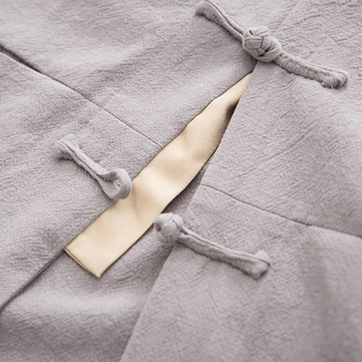 Koszula z długim rękawem Buddha Stones Tang Frog-Button Cotton Linen Men's Clothing - image 25