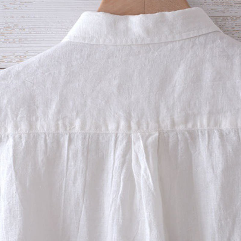 Koszula męska Buddha Stones z długim rękawem, w jednolitym kolorze, z klapami, wygodna, zapinana na guziki, z bawełny i lnu - image 12