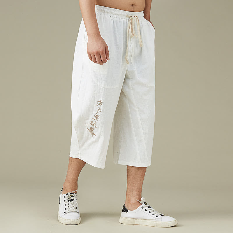 Spodnie męskie Buddha Stones Casual Solid Color z prostymi nogawkami i kieszeniami Leisure Cotton Men's Pants - image 1