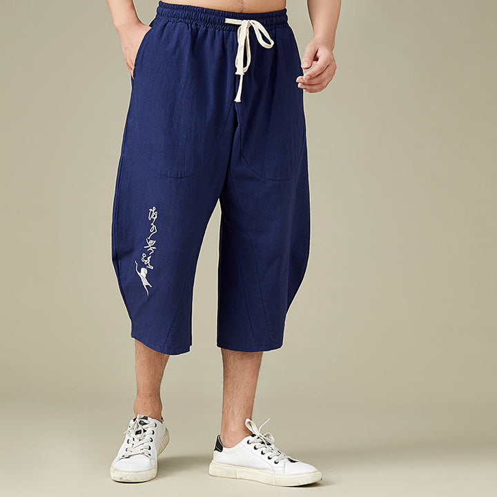 Spodnie męskie Buddha Stones Casual Solid Color z prostymi nogawkami i kieszeniami Leisure Cotton Men's Pants - image 12