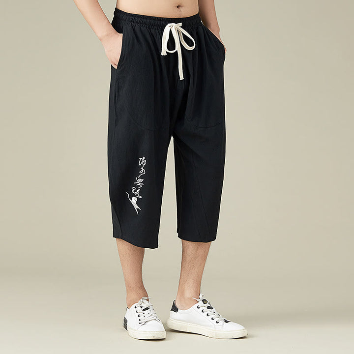 Spodnie męskie Buddha Stones Casual Solid Color z prostymi nogawkami i kieszeniami Leisure Cotton Men's Pants - image 7