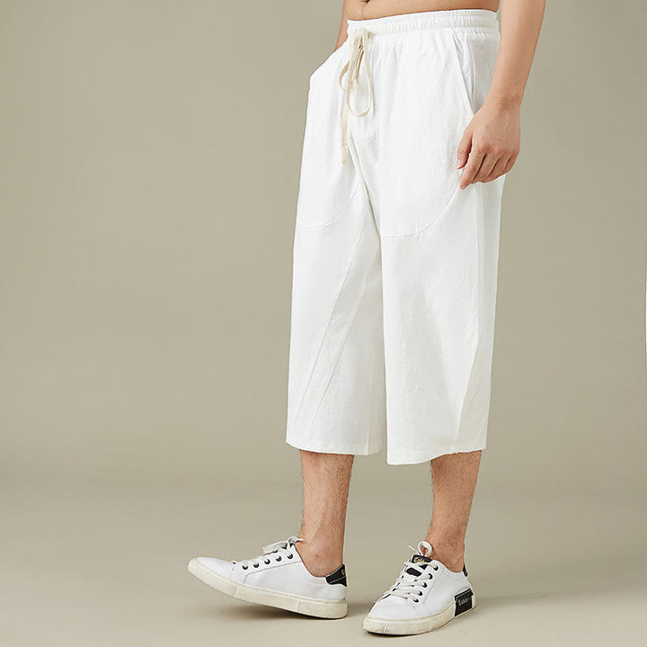 Spodnie męskie Buddha Stones Casual Solid Color z prostymi nogawkami i kieszeniami Leisure Cotton Men's Pants - image 2