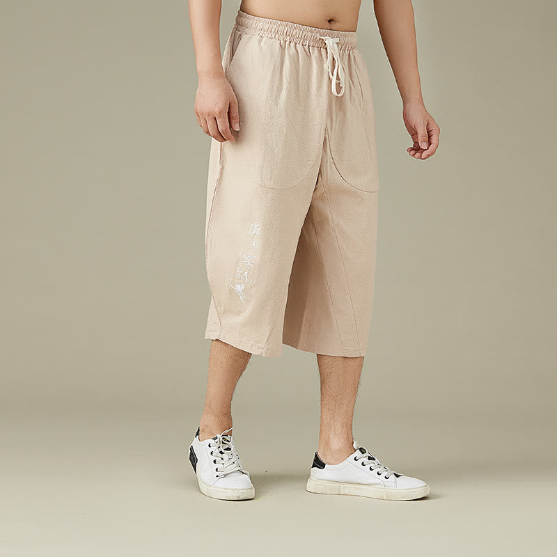 Spodnie męskie Buddha Stones Casual Solid Color z prostymi nogawkami i kieszeniami Leisure Cotton Men's Pants - image 9