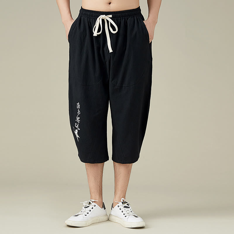 Spodnie męskie Buddha Stones Casual Solid Color z prostymi nogawkami i kieszeniami Leisure Cotton Men's Pants - Czarny - US/UK/AU54， EU64 (9XL) - image 5