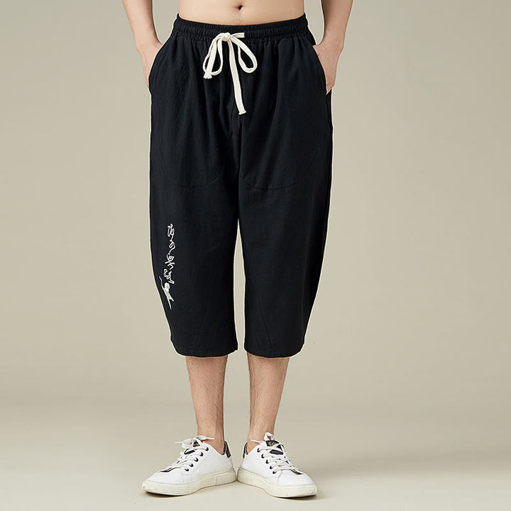 Spodnie męskie Buddha Stones Casual Solid Color z prostymi nogawkami i kieszeniami Leisure Cotton Men's Pants - Czarny - US/UK/AU54， EU64 (9XL) - image 5