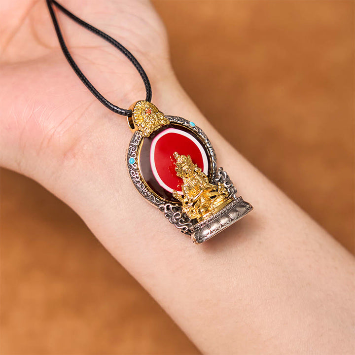 Buddha Stones Tybetańskie Awalokiteśwara Dzi Koralik Wzór Miedziany Czystość Uzdrawiający Naszyjnik Wisiorek