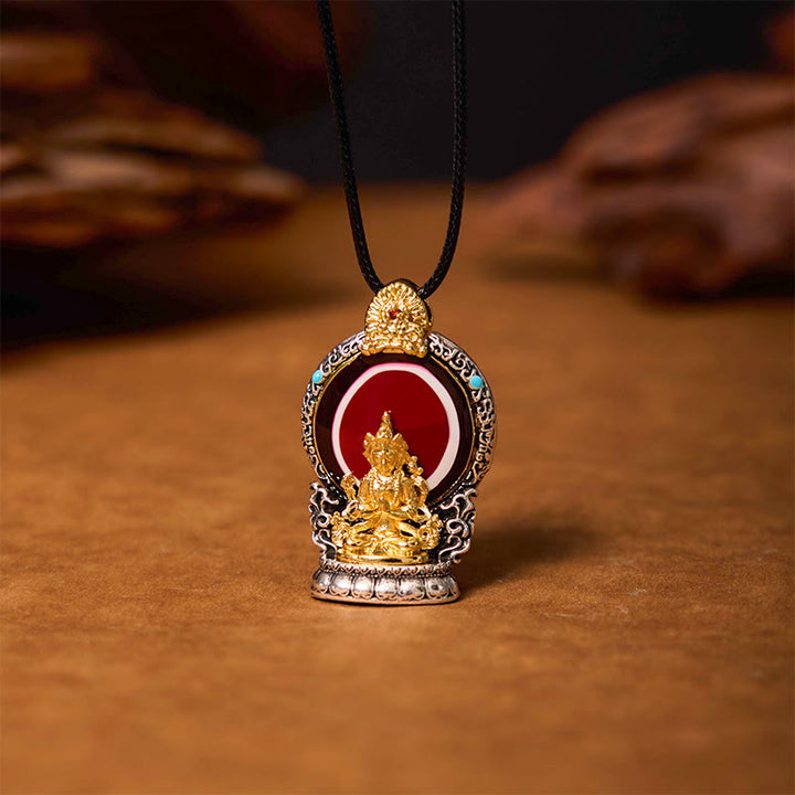 Buddha Stones Tybetańskie Awalokiteśwara Dzi Koralik Wzór Miedziany Czystość Uzdrawiający Naszyjnik Wisiorek