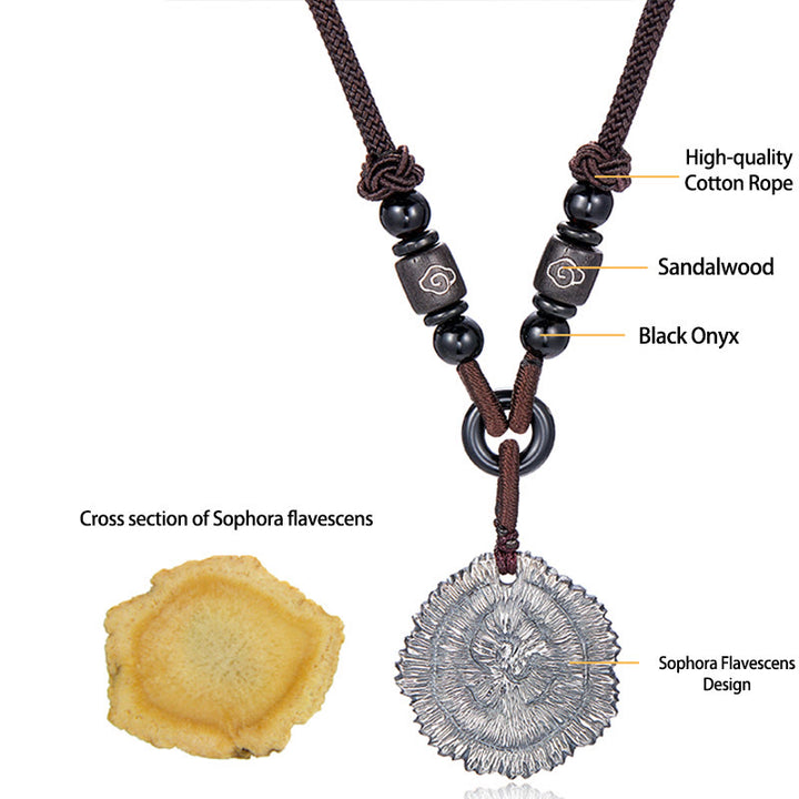 Naszyjnik z wisiorkiem z Buddha Stones 999 ze srebra wysokiej próby Sophora Flavescens z bawełnianą liną - image 2