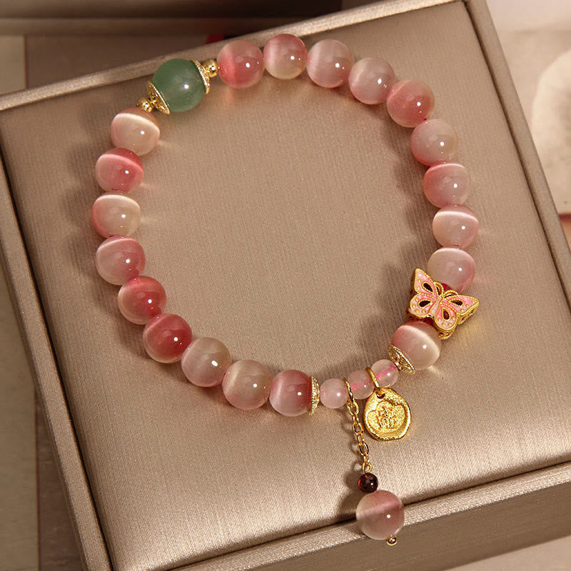 Bransoletka Buddha Stones Gradient Pink Cat's Eye Butterfly Peace