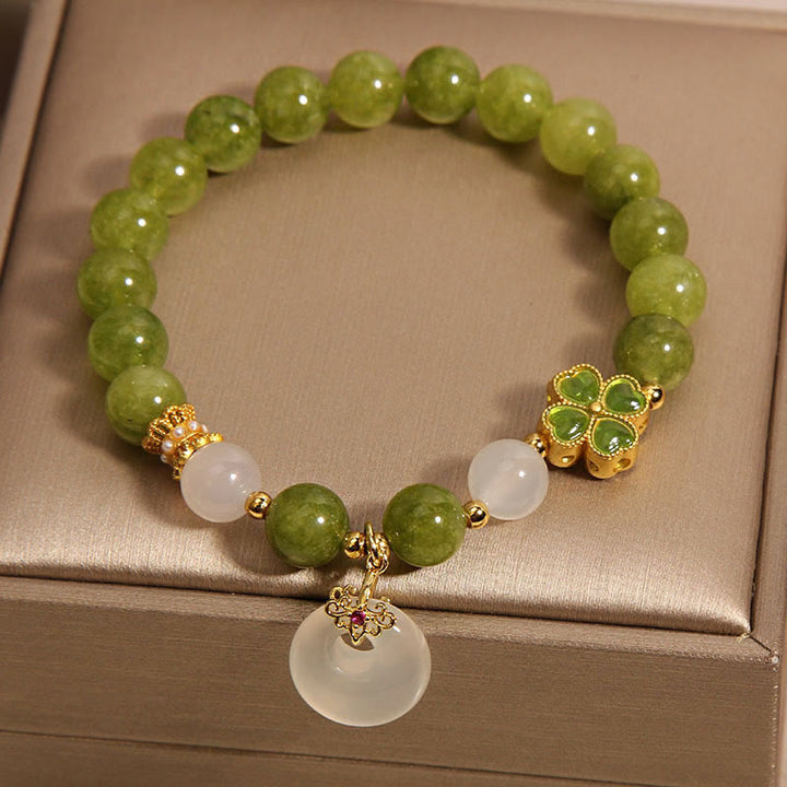 Buddha Stones Zielony Turmalin Chalcedon Czterolistna Koniczyna Klamra Pokoju Bransoletka Mądrości