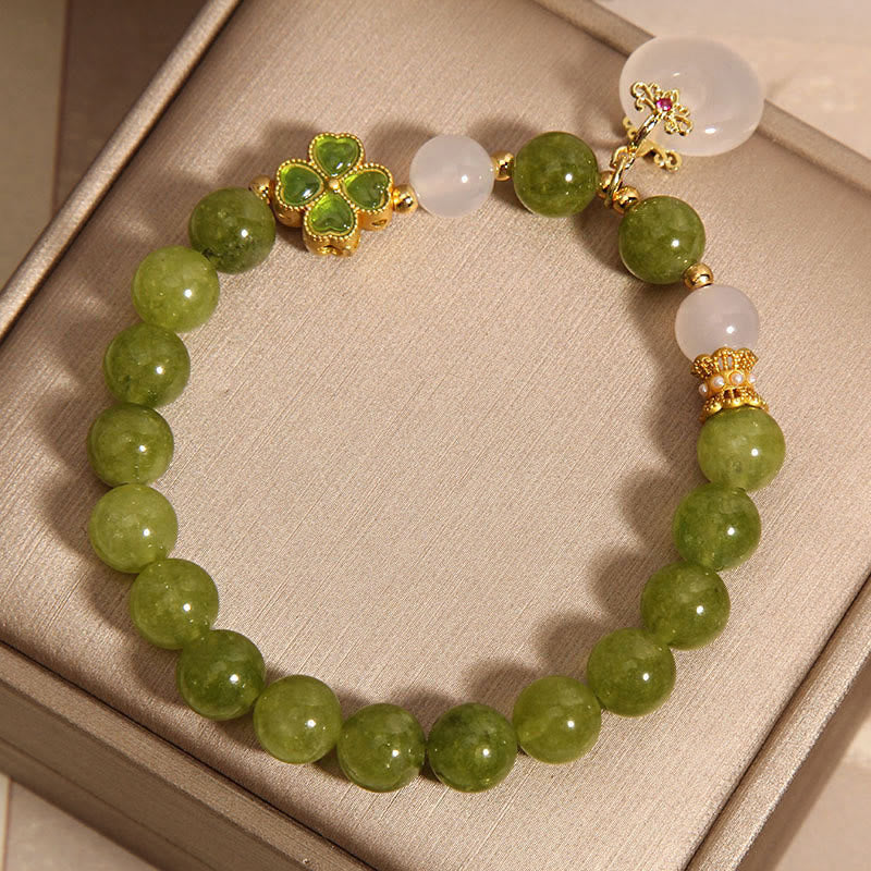 Buddha Stones Zielony Turmalin Chalcedon Czterolistna Koniczyna Klamra Pokoju Bransoletka Mądrości