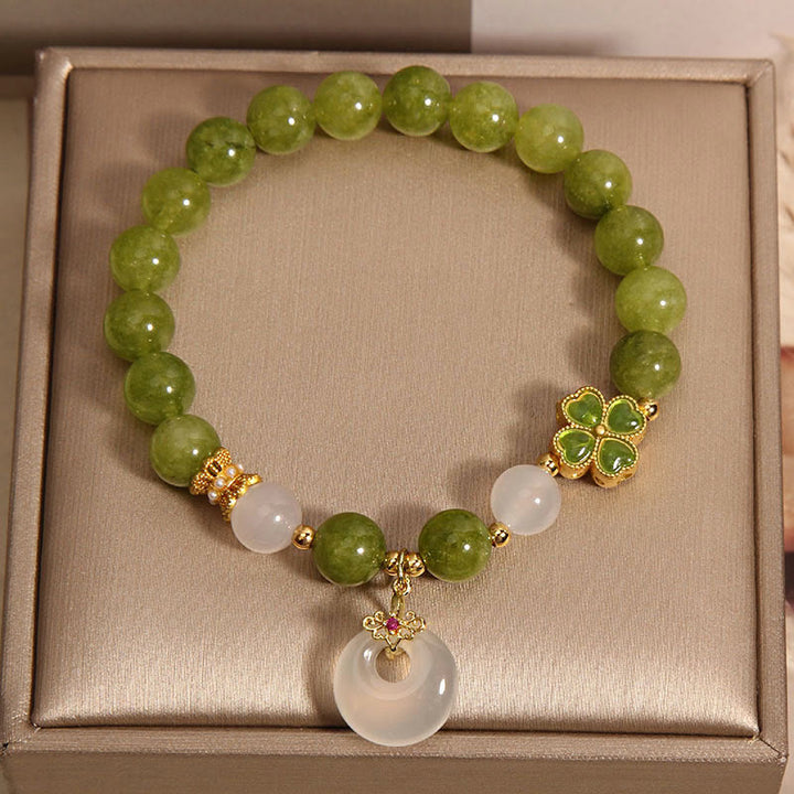 Buddha Stones Zielony Turmalin Chalcedon Czterolistna Koniczyna Klamra Pokoju Bransoletka Mądrości