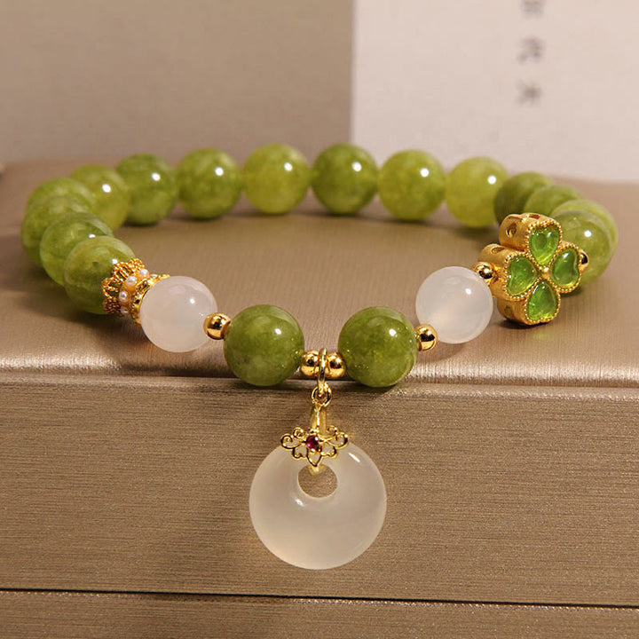 Buddha Stones Zielony Turmalin Chalcedon Czterolistna Koniczyna Klamra Pokoju Bransoletka Mądrości