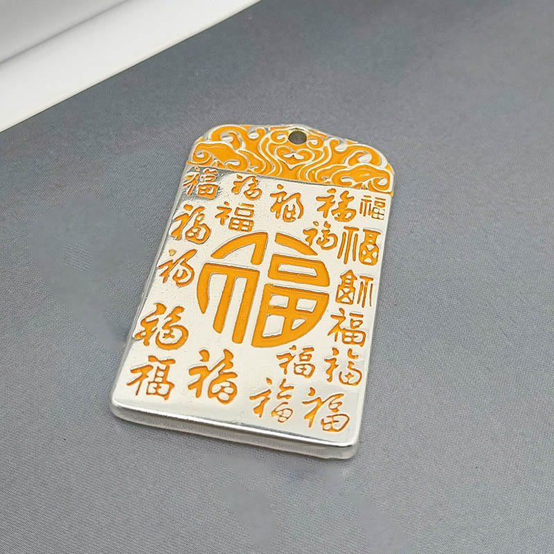 Buddha Stones Srebrna Miedź Fu Charakter Pomyślne Chmury Szczęście Fortuna Naszyjnik Wisiorek