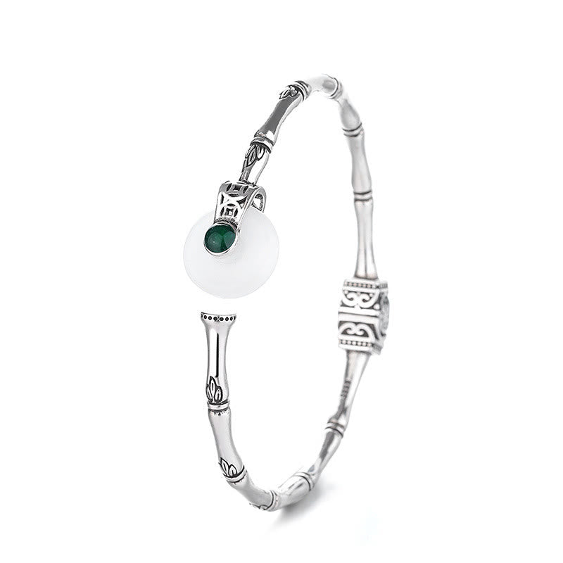 Buddha Stones Biały Jadeit Klamra Pokoju Bambusowy Wzór Szczęścia Miedziana Bransoletka Mankietowa Bangle