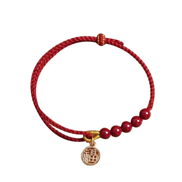 Buddha Stones Cynober Fu Charakter Koraliki Błogosławieństwo Czerwony Sznurek Ręcznie Pleciona Bransoletka
