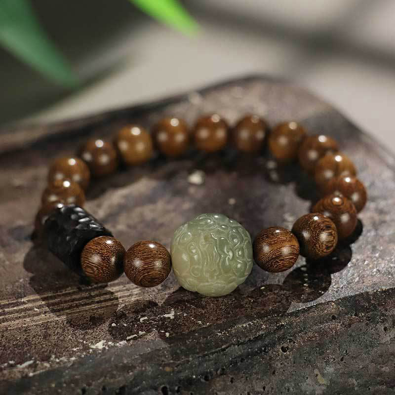 Buddha Stones Sandałowe Bodhi Nasiona PiXiu Hebanowe Koraliki Bransoletka Lecznicza