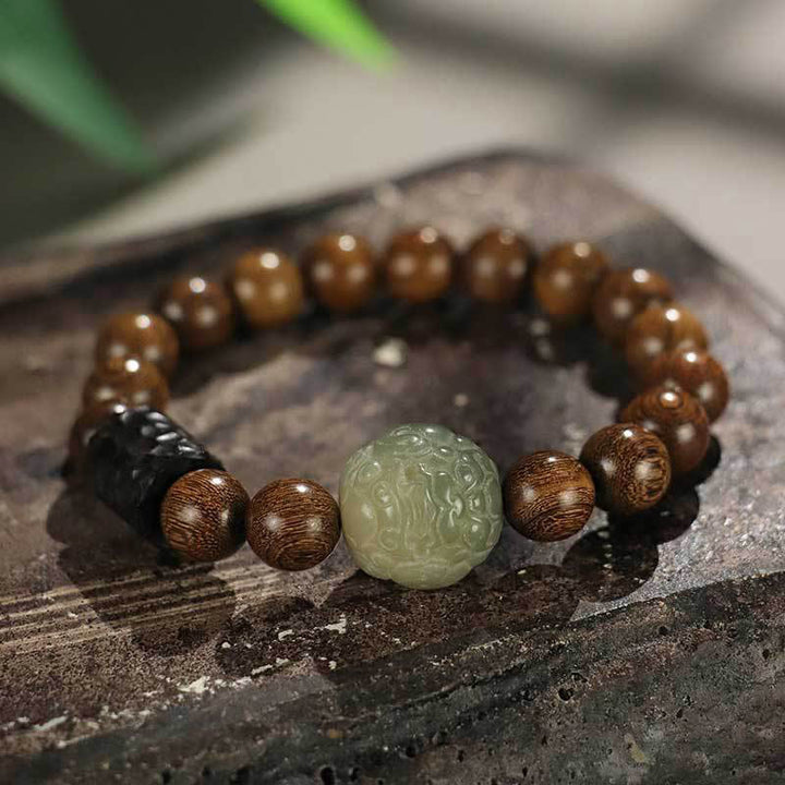 Buddha Stones Sandałowe Bodhi Nasiona PiXiu Hebanowe Koraliki Bransoletka Lecznicza