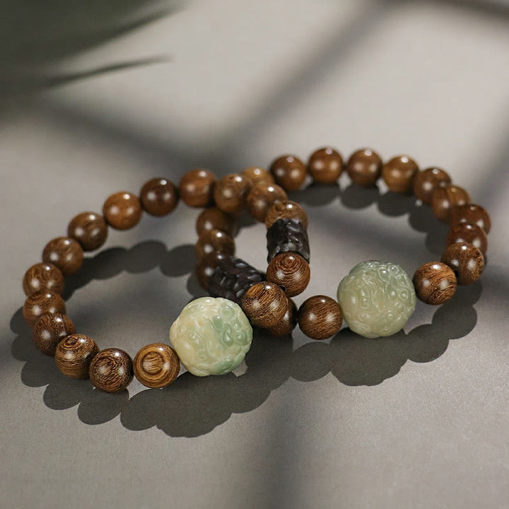 Buddha Stones Sandałowe Bodhi Nasiona PiXiu Hebanowe Koraliki Bransoletka Lecznicza