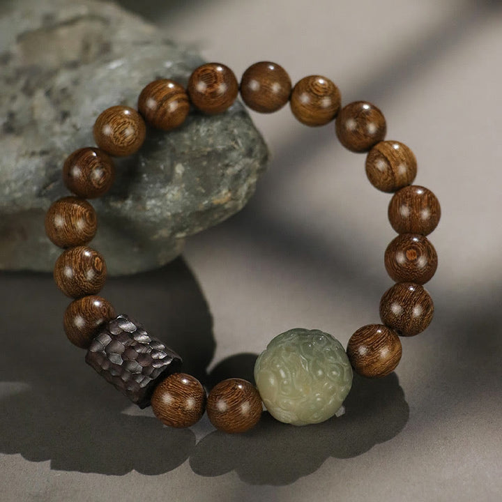 Buddha Stones Sandałowe Bodhi Nasiona PiXiu Hebanowe Koraliki Bransoletka Lecznicza