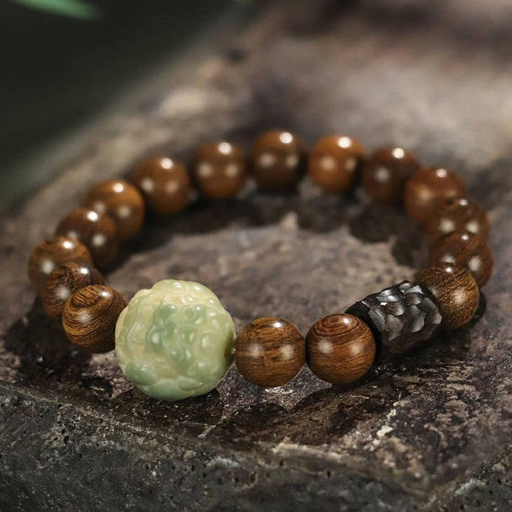 Buddha Stones Sandałowe Bodhi Nasiona PiXiu Hebanowe Koraliki Bransoletka Lecznicza