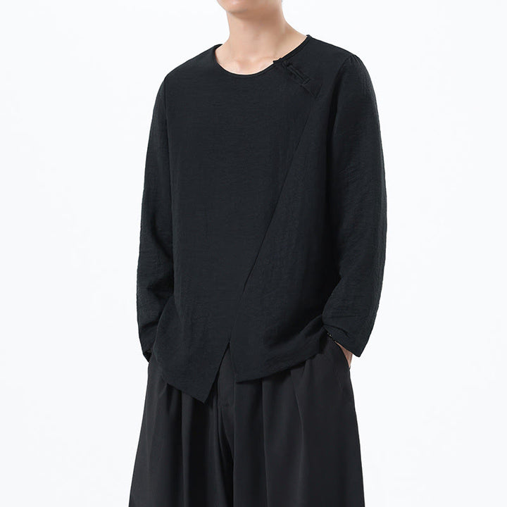 Koszula męska z długim rękawem i okrągłym kołnierzykiem Buddha Stones z bawełny i lnu - image 29