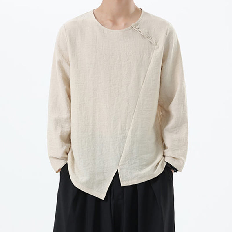 Koszula męska z długim rękawem i okrągłym kołnierzykiem Buddha Stones z bawełny i lnu - PapayaWhip - US/UK/AU46， EU56 (5XL) - image 14