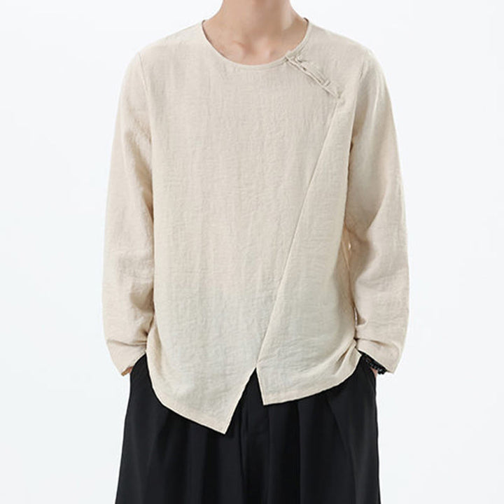 Koszula męska z długim rękawem i okrągłym kołnierzykiem Buddha Stones z bawełny i lnu - PapayaWhip - US/UK/AU46， EU56 (5XL) - image 14